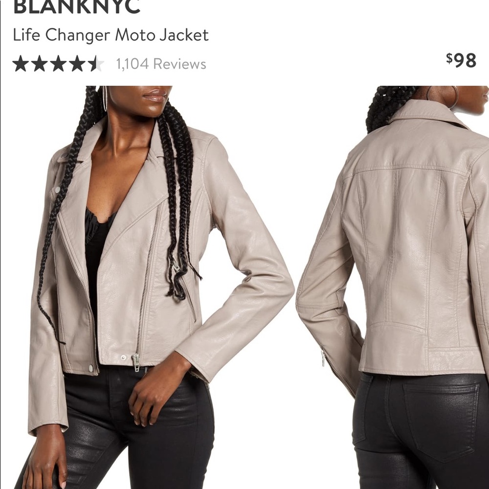 BLANKNYC Faux Leather Moto Jacket -S (Stone)
